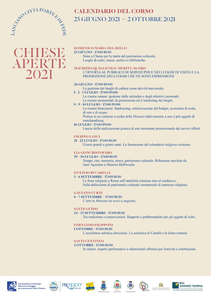 Programma del corso Chiese Aperte 2021