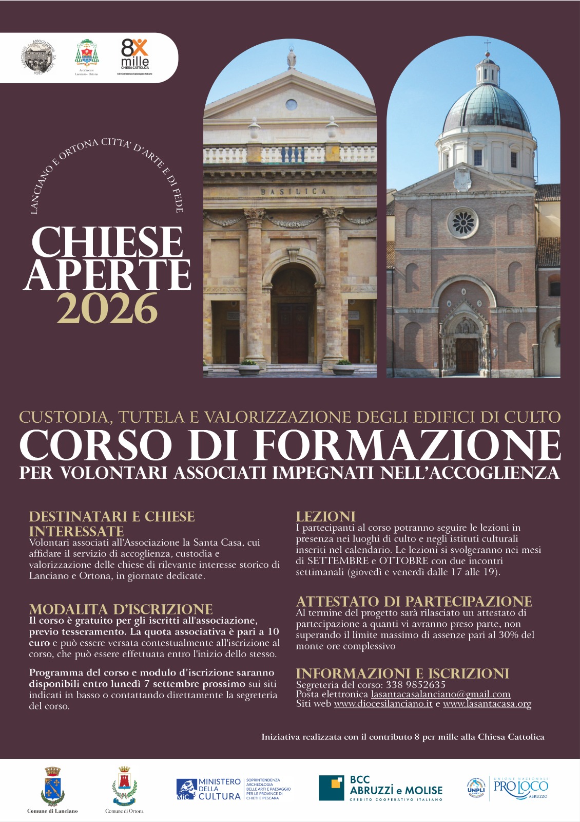 Locandina Chiese Aperte 2026 – Corso di formazione per volontari dell’accoglienza